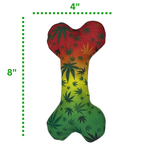 Stoned to da Bone, Rasta Marijuana Leaf Patten - Squeaky Bone Dog Toy - 8"