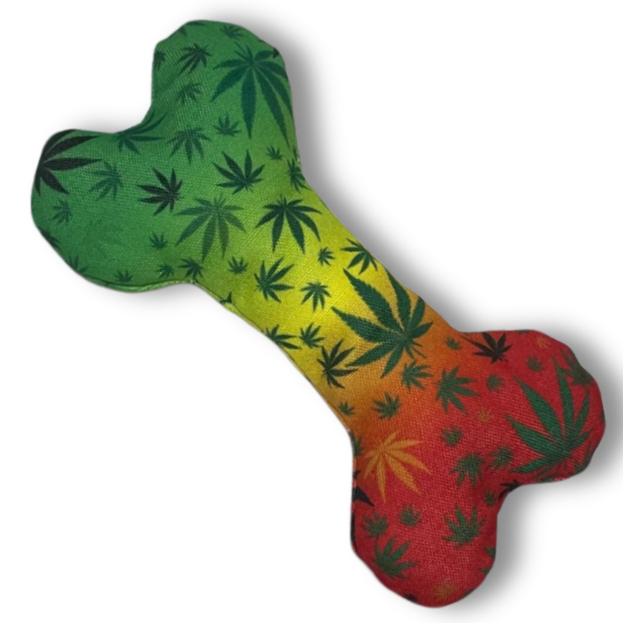 Stoned to da Bone, Rasta Marijuana Leaf Patten - Squeaky Bone Dog Toy - 8"