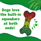 Stoned to da Bone, Rasta Marijuana Leaf Patten - Squeaky Bone Dog Toy - 8"