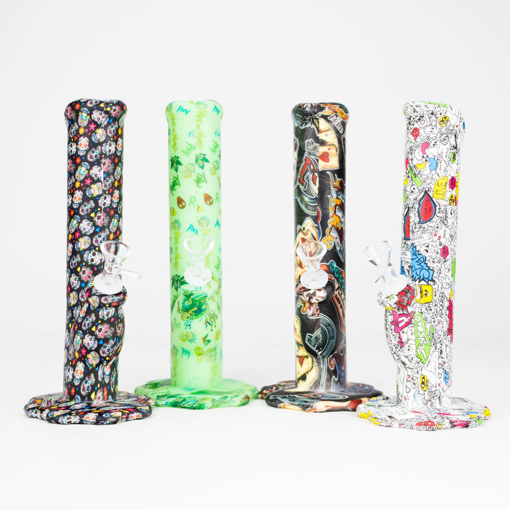 HIT | Art Silicone 10" Tube Water pipe with Glass bowl [HIT313]-Assorted designs.