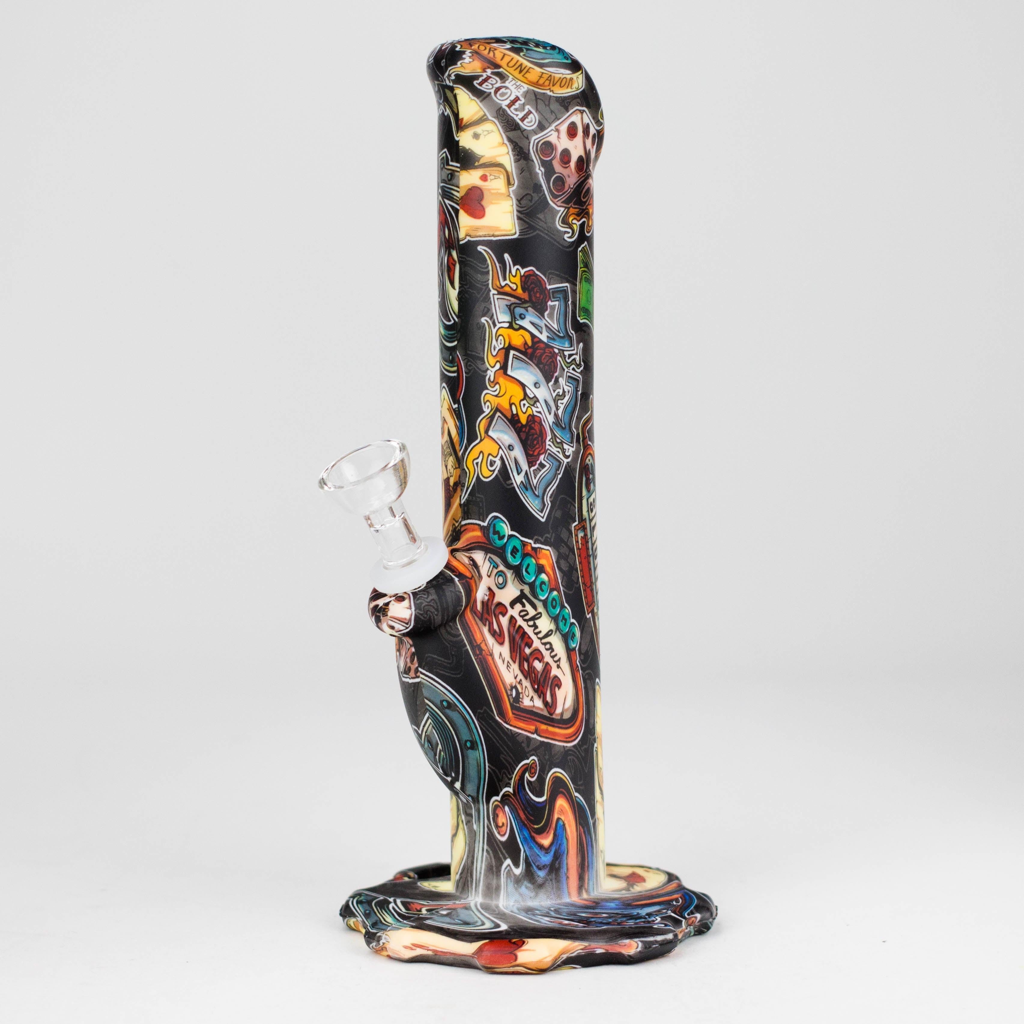 HIT | Art Silicone 10" Tube Water pipe with Glass bowl [HIT313]-Assorted designs.