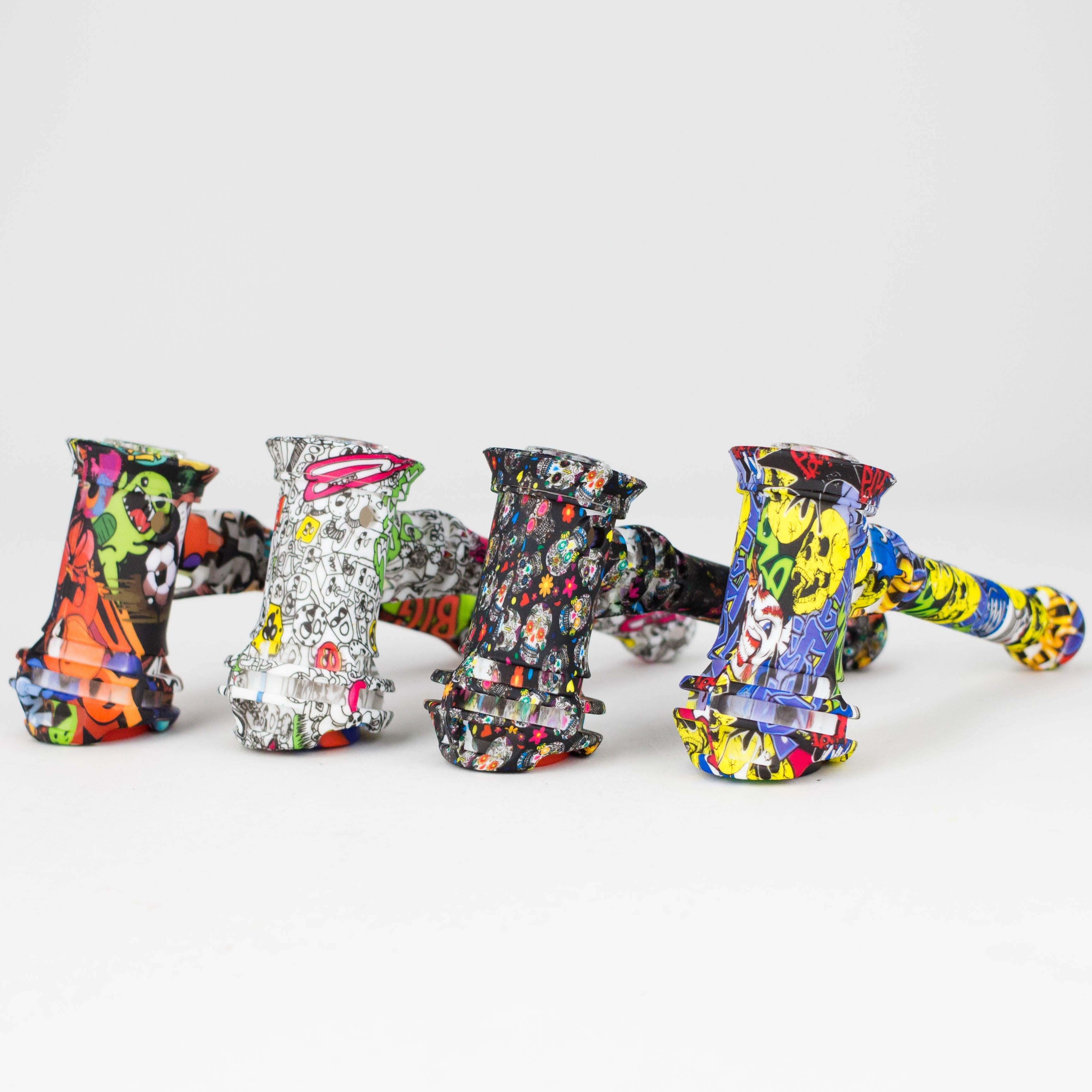 Art Silicone 7" Hammer Bubbler with Glass Bowl, Dabber and Wax Container [PIP121].