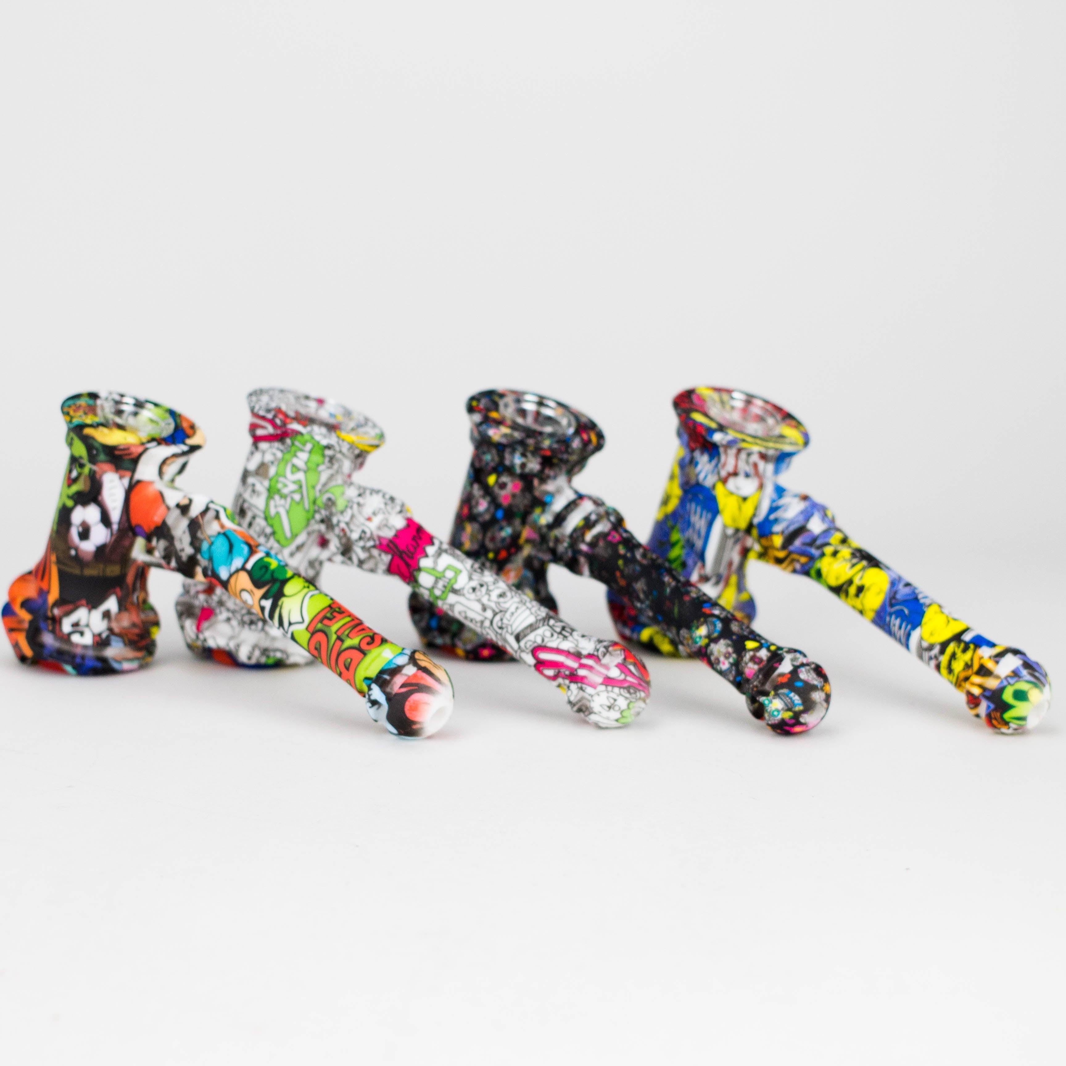 Art Silicone 7" Hammer Bubbler with Glass Bowl, Dabber and Wax Container [PIP121] Secondary image