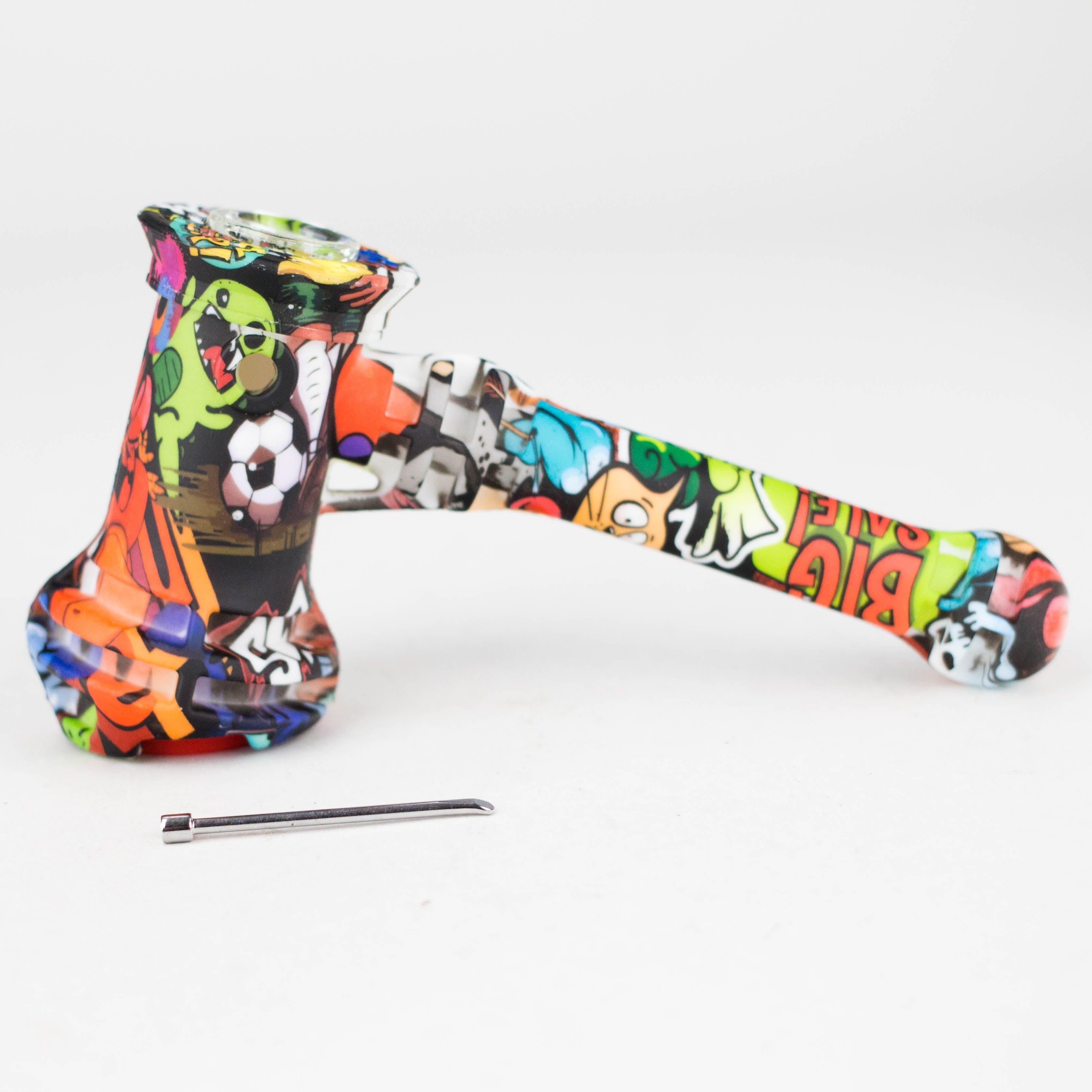 Art Silicone 7" Hammer Bubbler with Glass Bowl, Dabber and Wax Container [PIP121].
