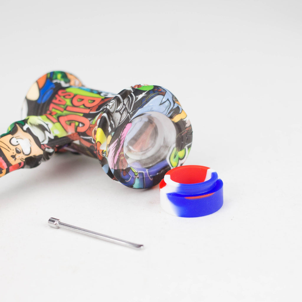 Art Silicone 7" Hammer Bubbler with Glass Bowl, Dabber and Wax Container [PIP121].
