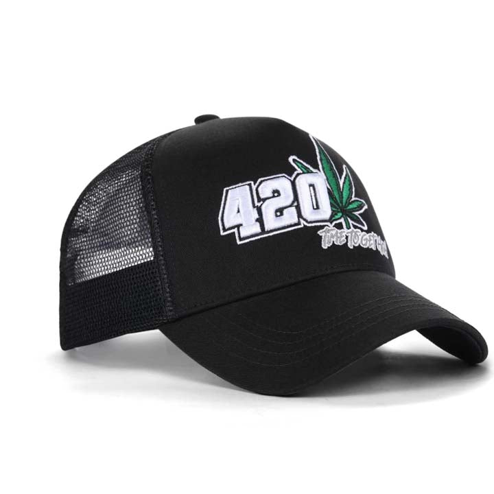 High-Crown 5-Panel “420” Embroidered Cap - Black Main image