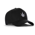 High-Crown 5-Panel Embroidered Leaf Cap-Black