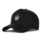 High-Crown 5-Panel Embroidered Leaf Cap-Black
