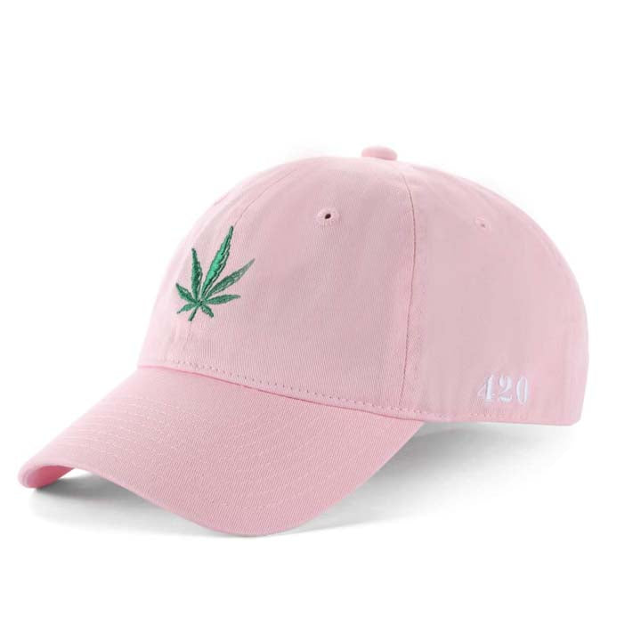 Low-Crown 6-Panel Embroidered Leaf Cap-Pink