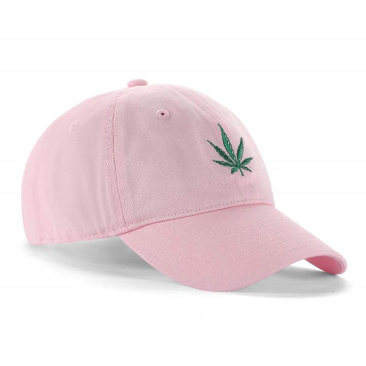 Low-Crown 6-Panel Embroidered Leaf Cap-Pink
