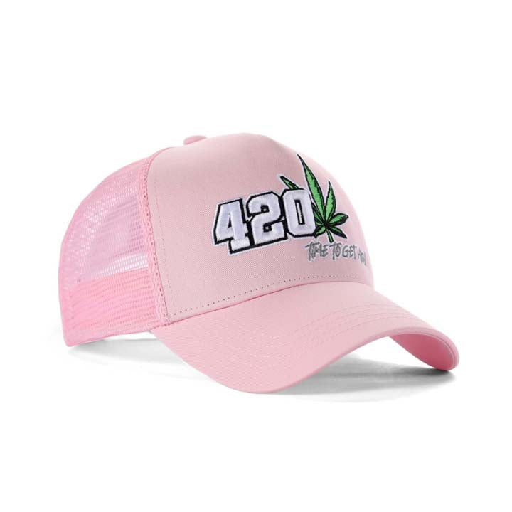 High-Crown 5-Panel “420” Embroidered Cap - Pink Main image
