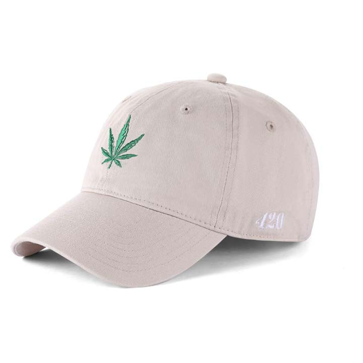 Low-Crown 6-Panel Embroidered Leaf Cap - Beige