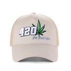 High-Crown 5-Panel “420” Embroidered Cap - Beige