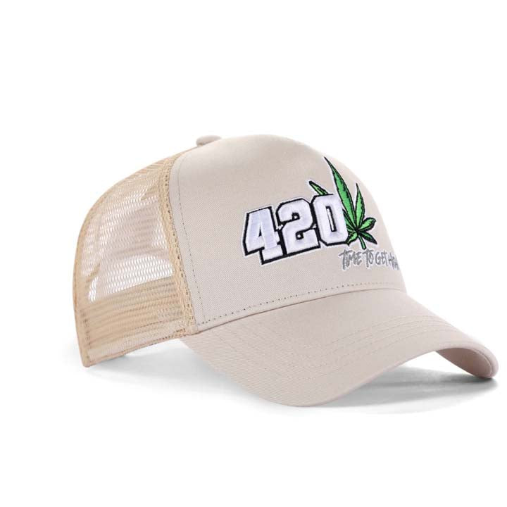 High-Crown 5-Panel “420” Embroidered Cap - Beige Main image