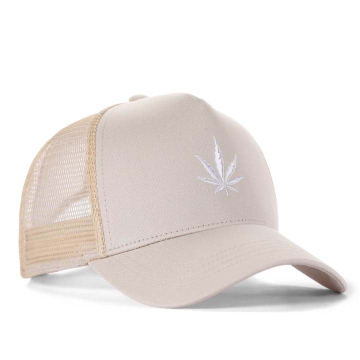 High-Crown 5-Panel Mesh Trucker Cap-Beige