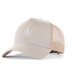 High-Crown 5-Panel Mesh Trucker Cap-Beige