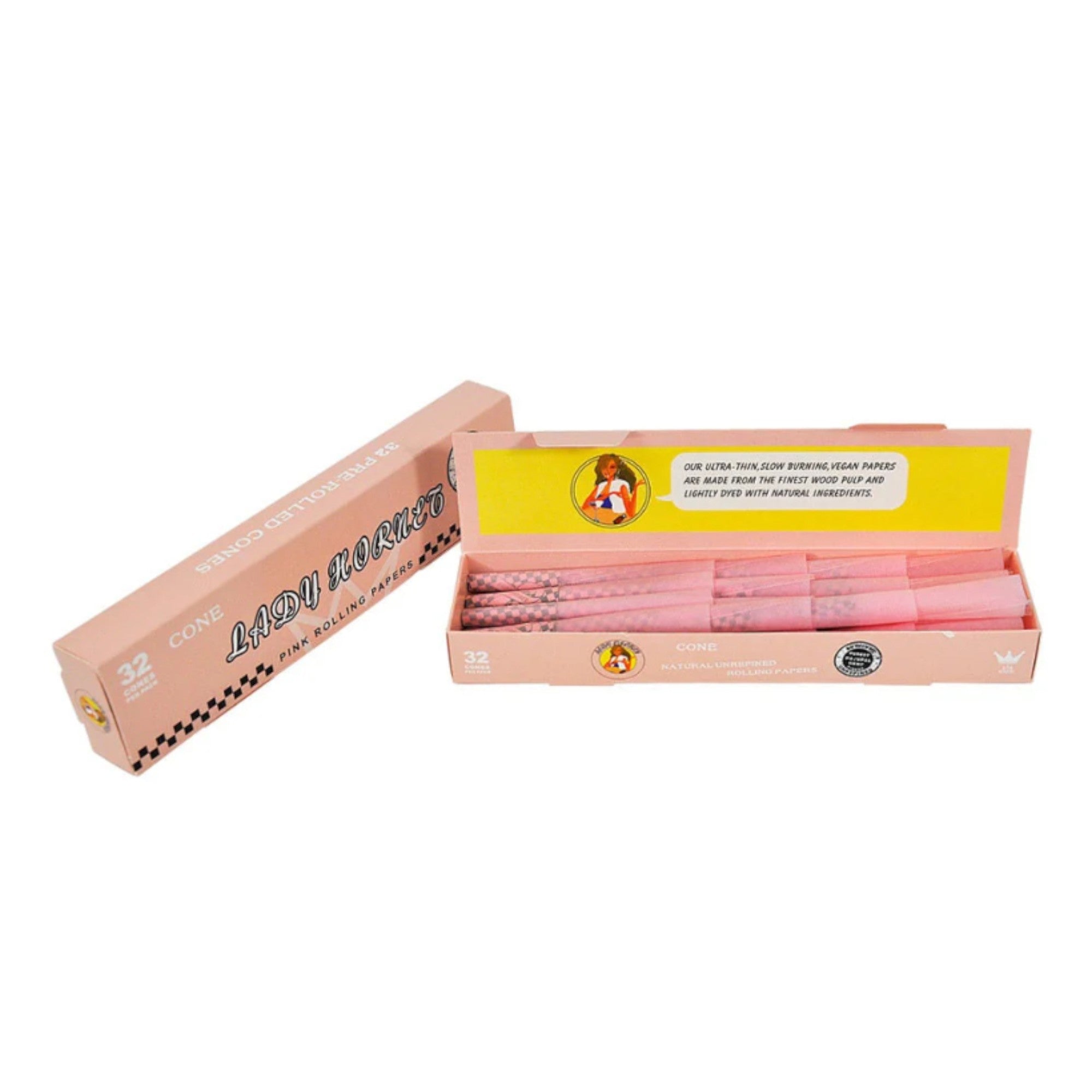 Lady Hornet Pink Pre-Rolled Cones – 78mm | Natural Unrefined Rolling Papers - 32 packs Secondary image