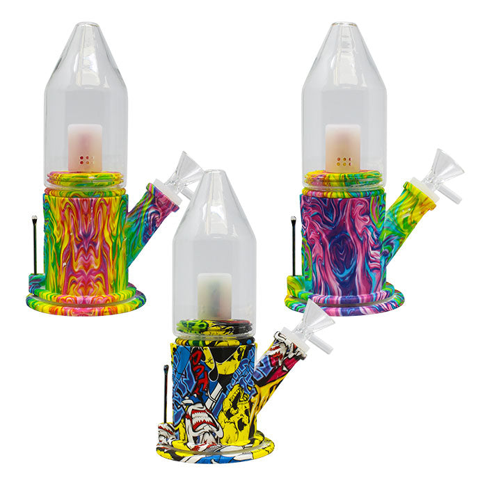 8" Psychedelic Bottle Shaped Percolator Silicone Bong Main image