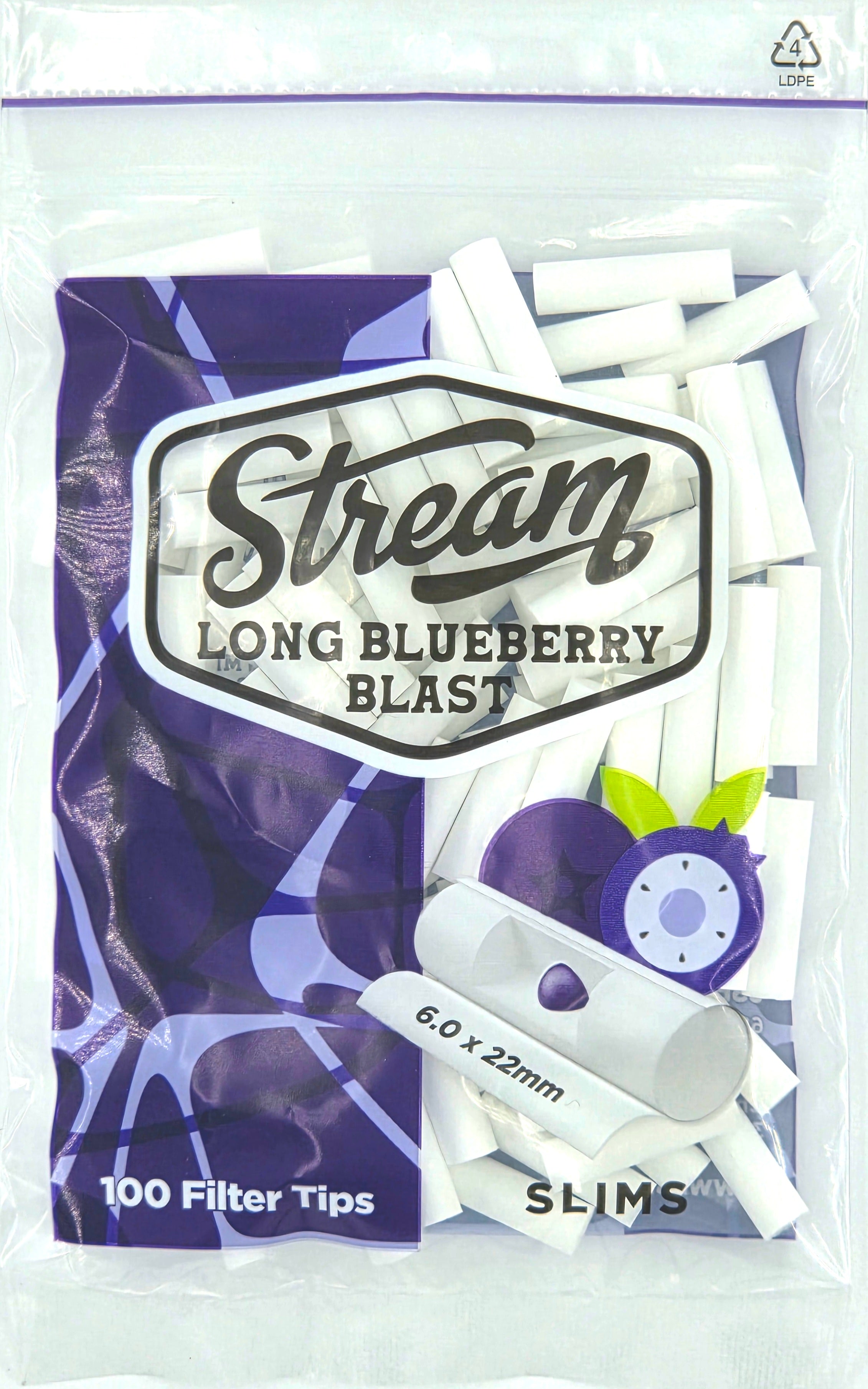 STREAM | Slims Long Blueberry Blast RYO Filters Display Carton - 10 Bags (Blueberry Capsule Type) Secondary image