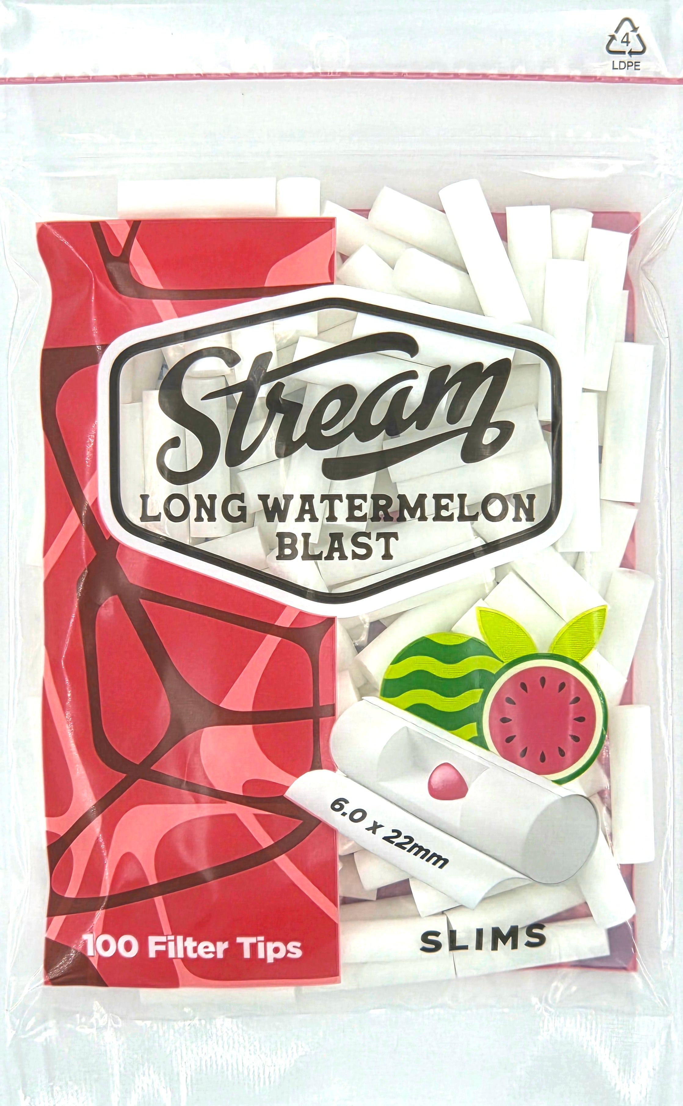STREAM | Slims Long Watermelon Blast RYO Filters Display Carton - 10 Bags (Watermelon Capsule Type) Secondary image