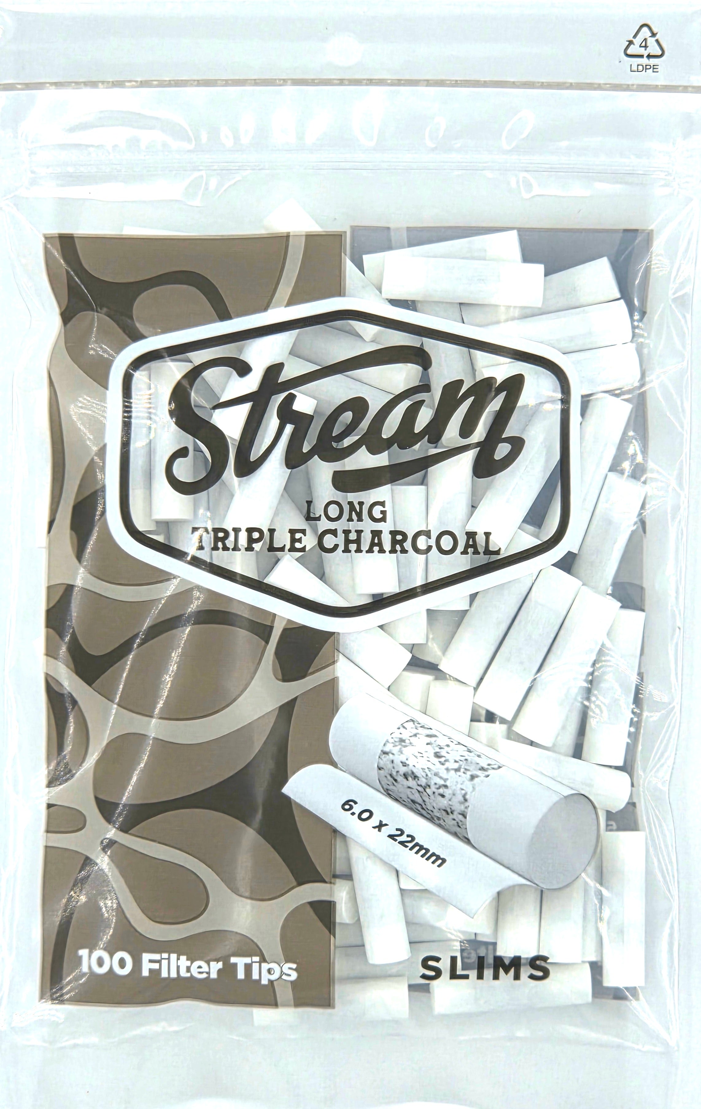 STREAM | Slims Long Triple Charcoal RYO Filters Display Carton - 10 Bags (Charcoal Type) Secondary image