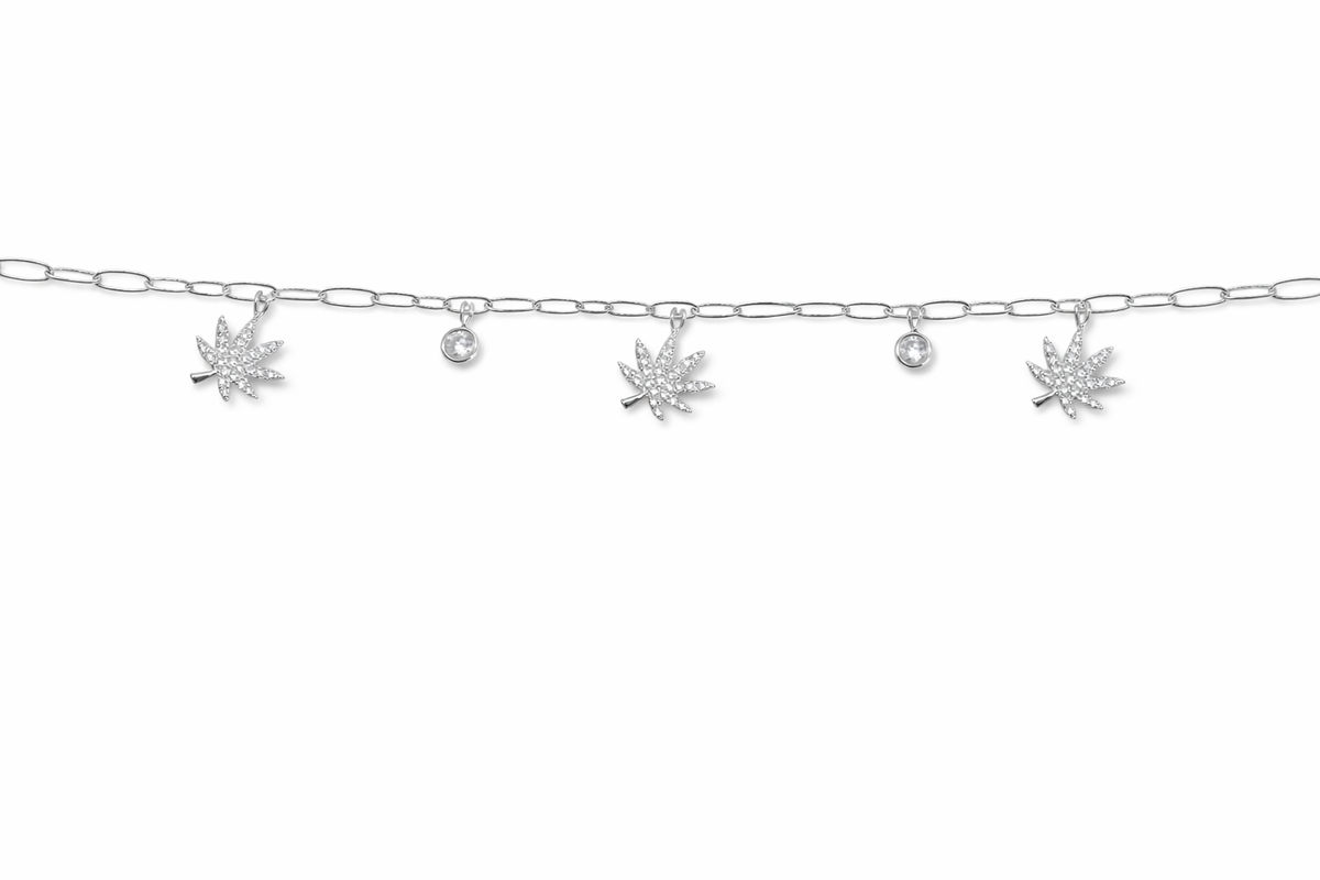 The Kush Girls | SILVER CANNABIS CHARMED BRACELET Main image
