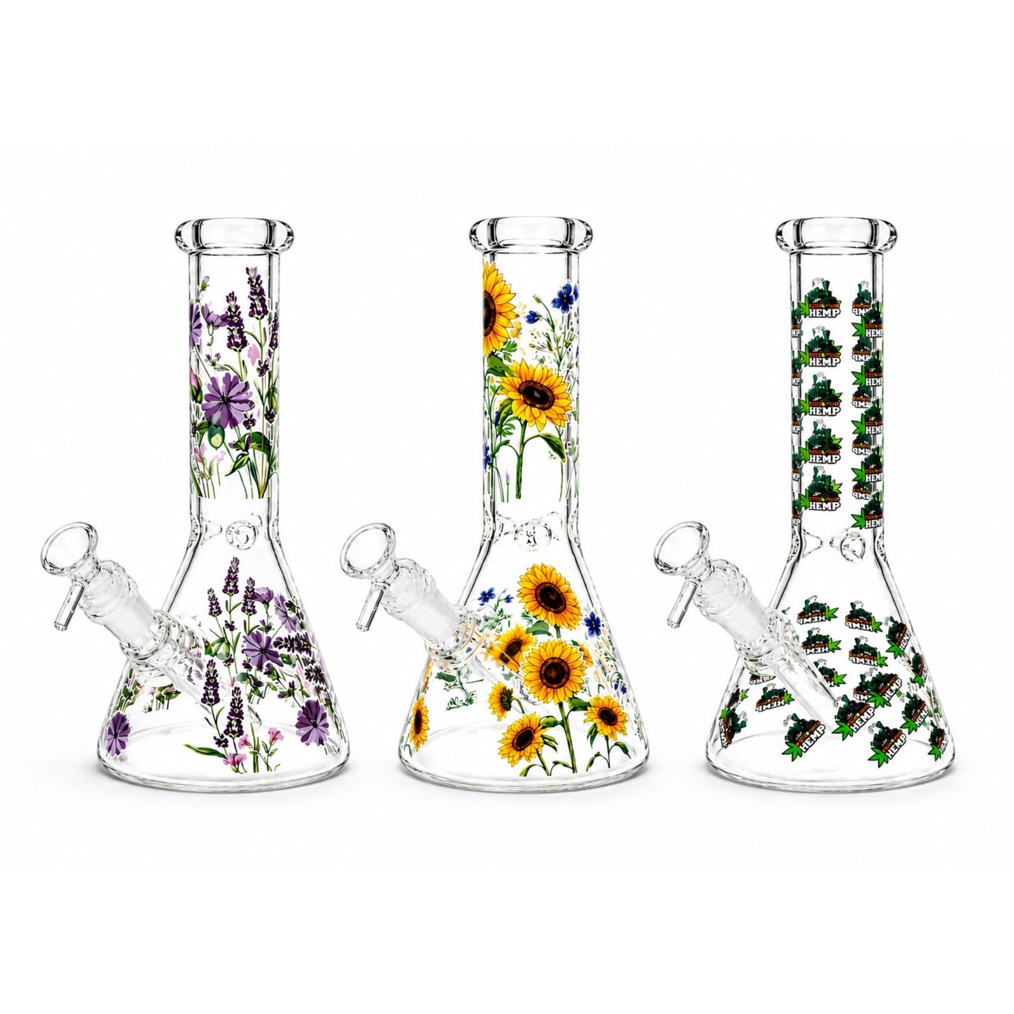 10" Glow-in-the-Dark Floral Beaker Bong Main image