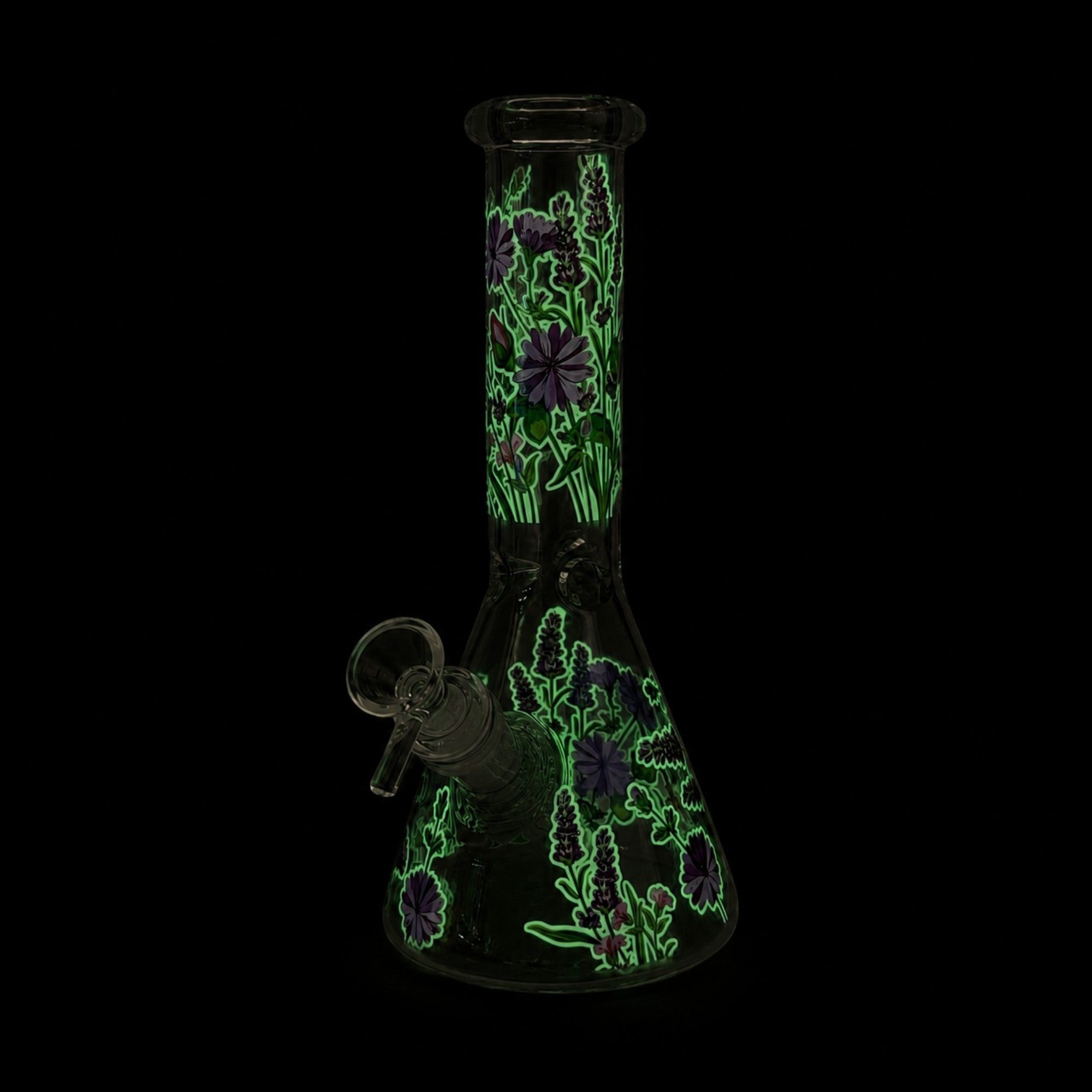 10" Glow-in-the-Dark Floral Beaker Bong Secondary image