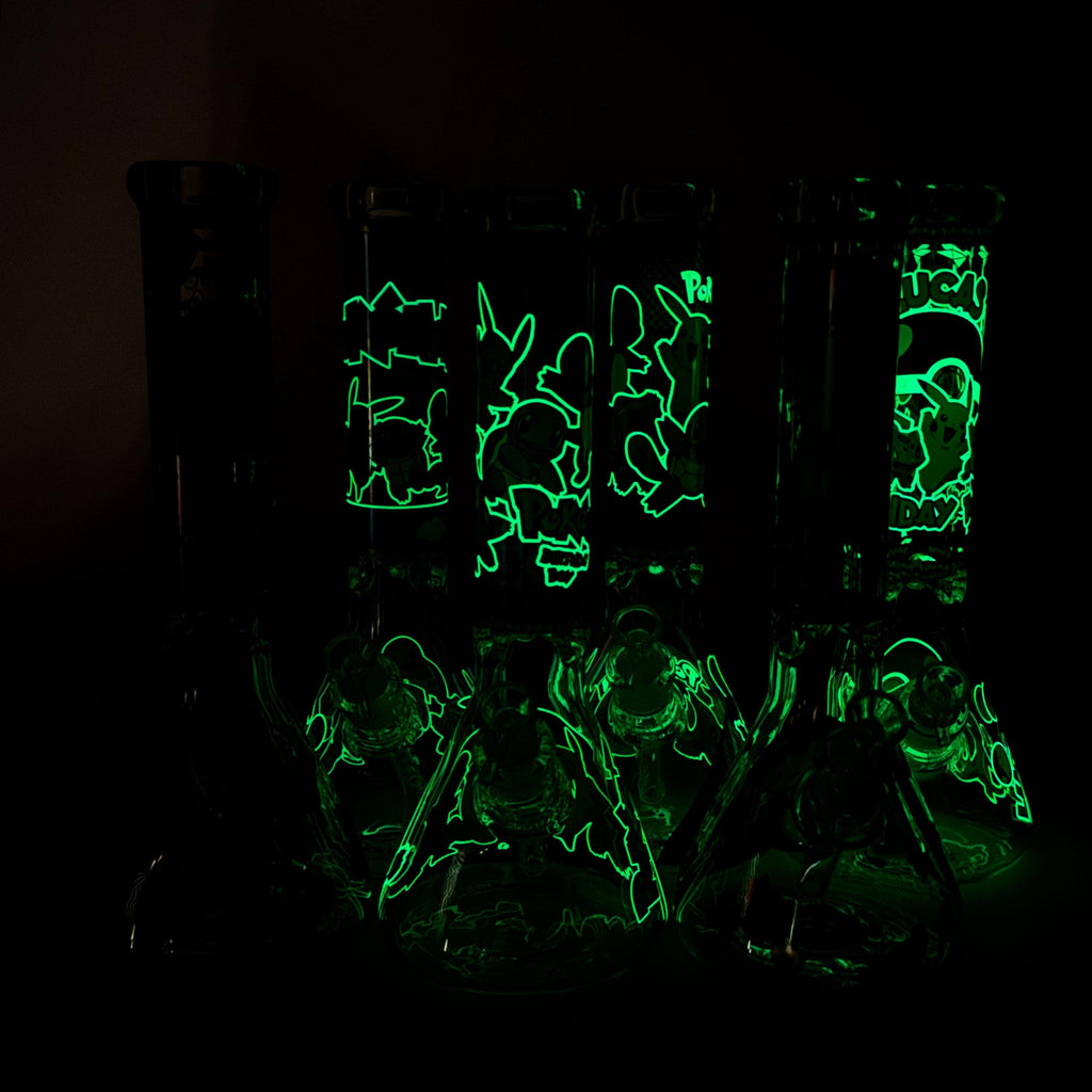 14" PK Cartoon Glow In The Dark 9mm Glass Bong [PIP863]