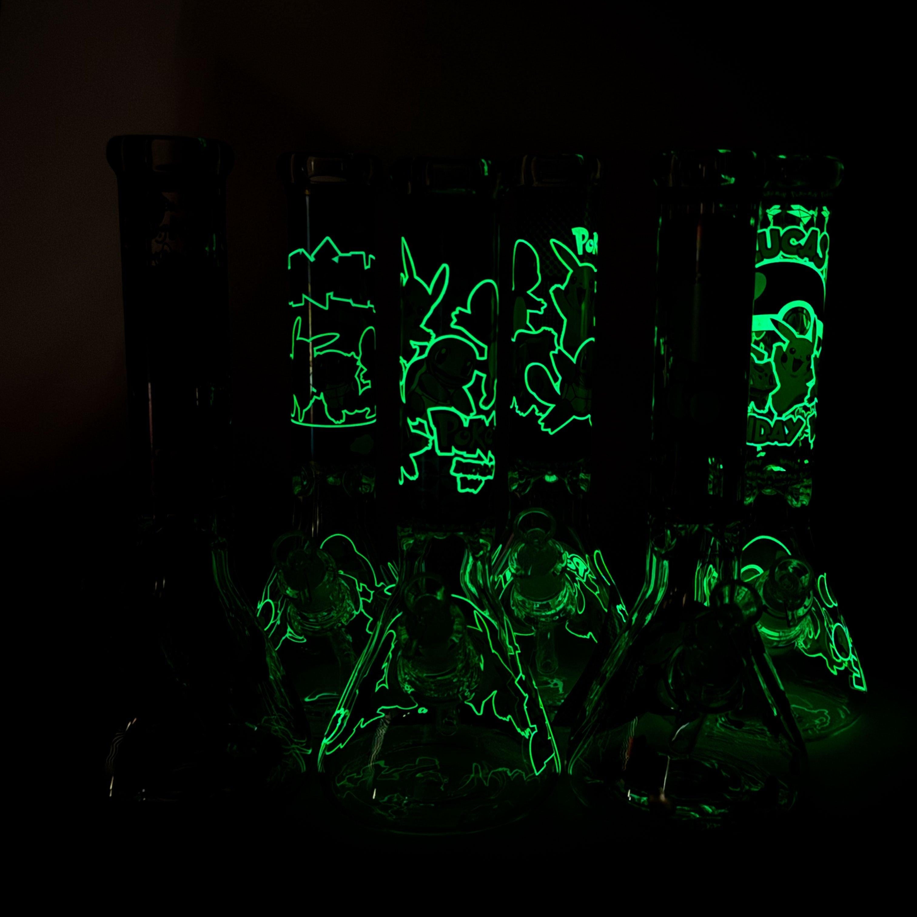 14" PK Cartoon Glow In The Dark 9mm Glass Bong [PIP863]