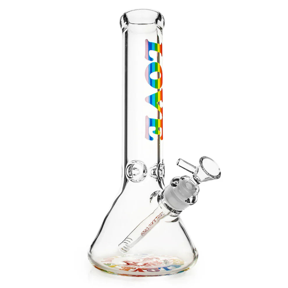 Red Eye Glass® | 12" Rainbow Love Beaker Base Water Pipe – 7mm Thick [REG091]