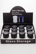Heavy duty Glass stash 3 oz. Jars in a display case