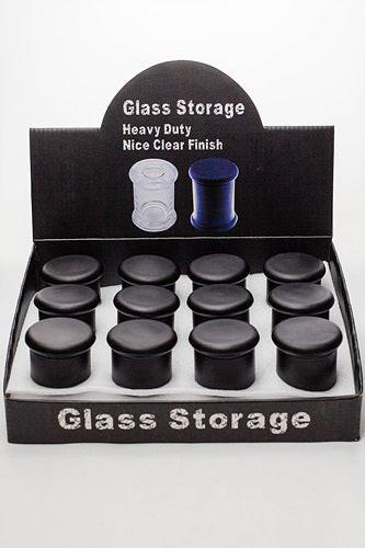 Heavy duty Glass stash 3 oz. Jars in a display case