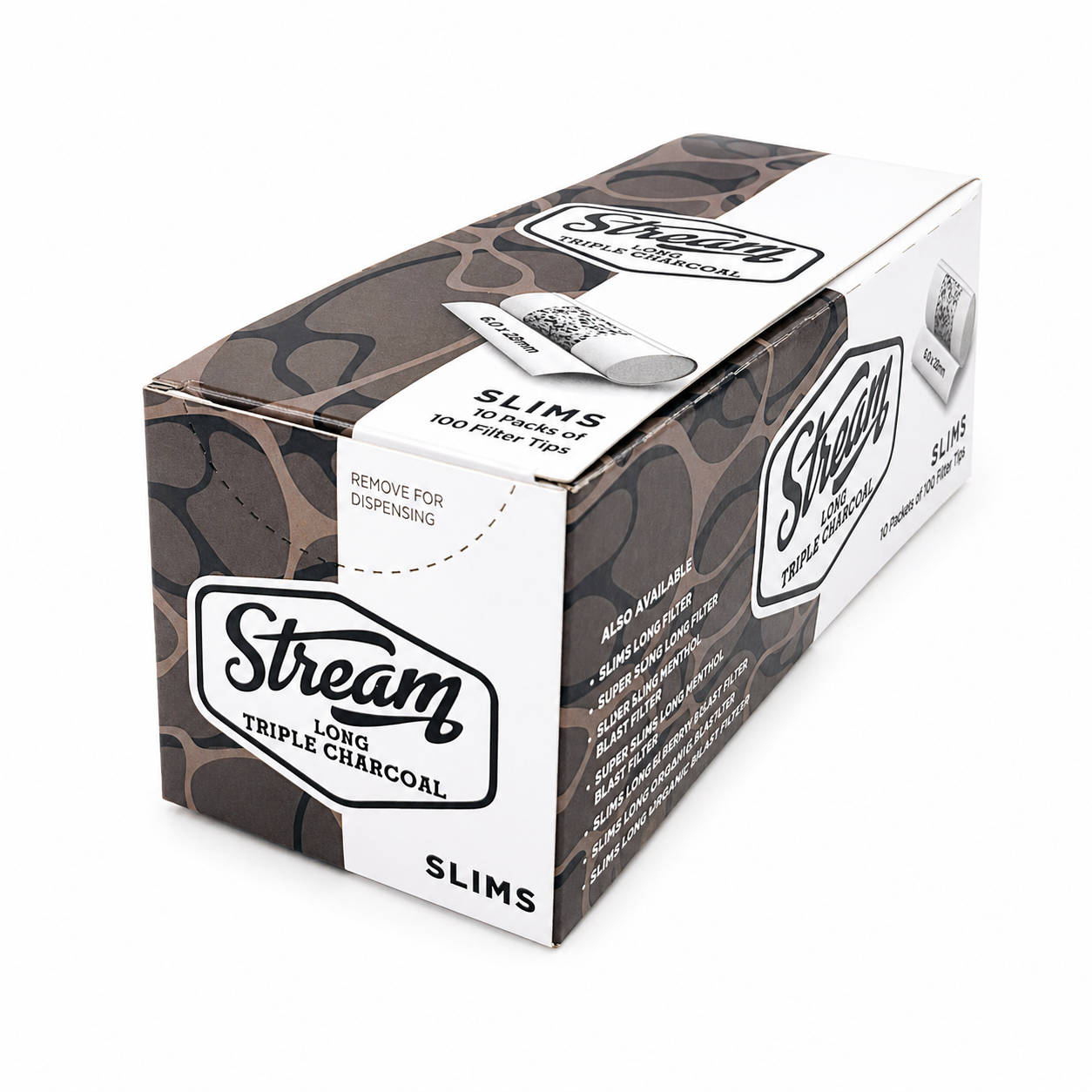 STREAM | Slims Long Triple Charcoal RYO Filters Display Carton - 10 Bags (Charcoal Type) Main image