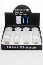Heavy duty Glass stash 3 oz. Jars in a display case