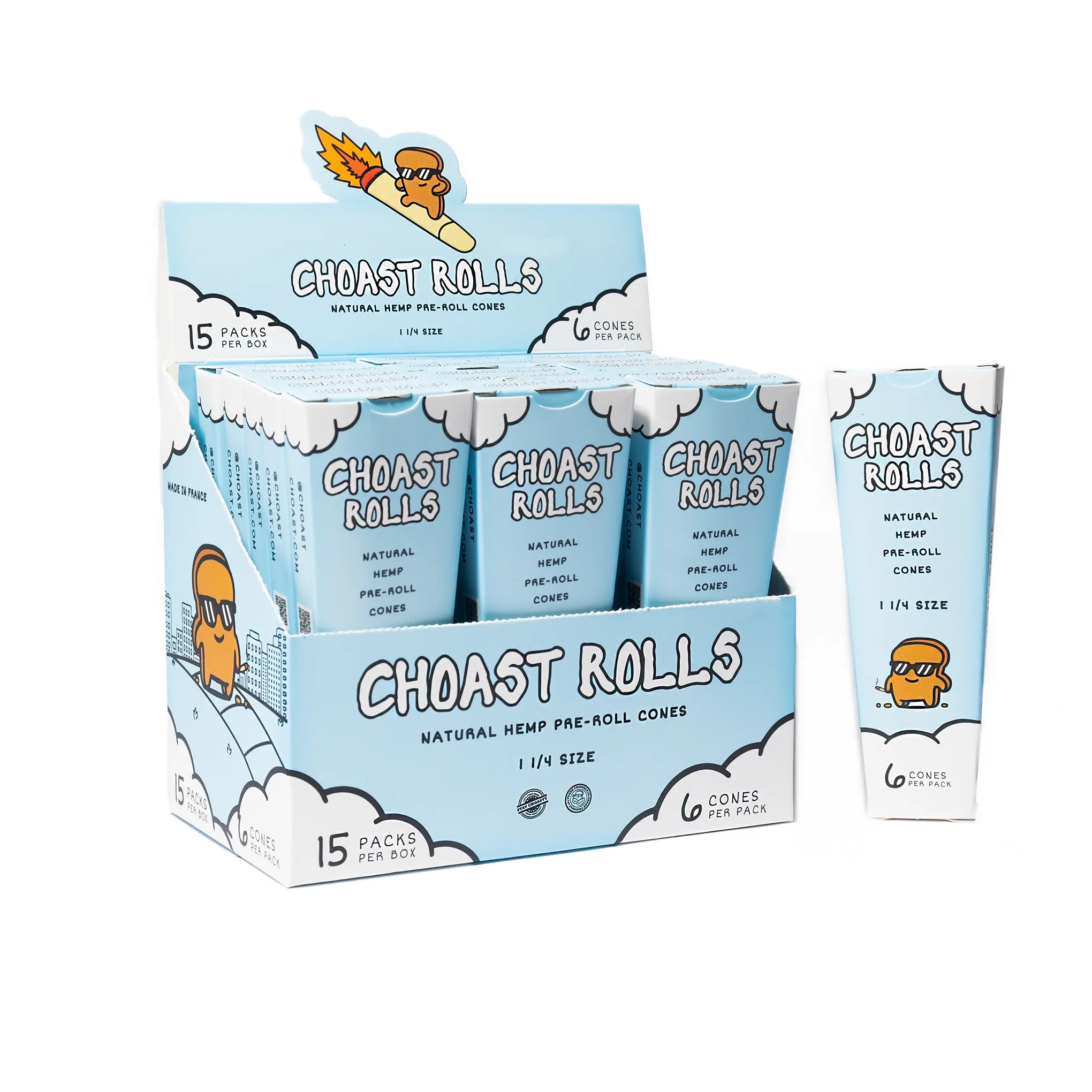 Choast Rolls | 6 Pack 1 1/4 Hemp Cones - 15 Packs Per Box | Made In France Main image