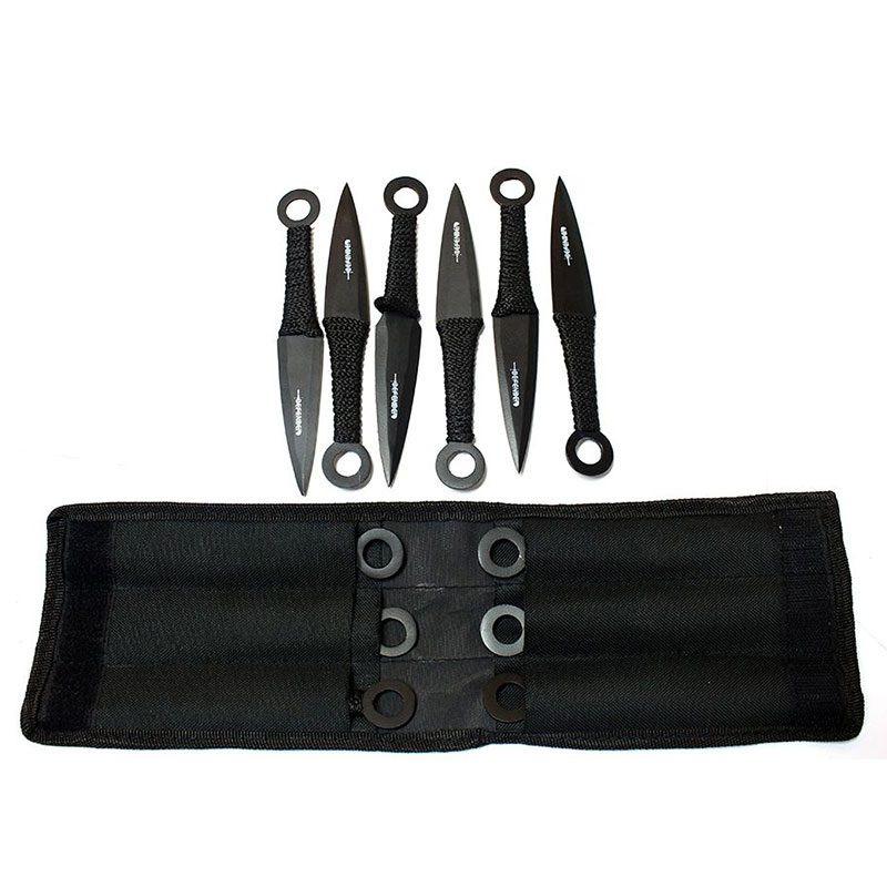 6" Black Throwing Knives with Black Handle & Sheath Set of 12 [6233] Secondary image