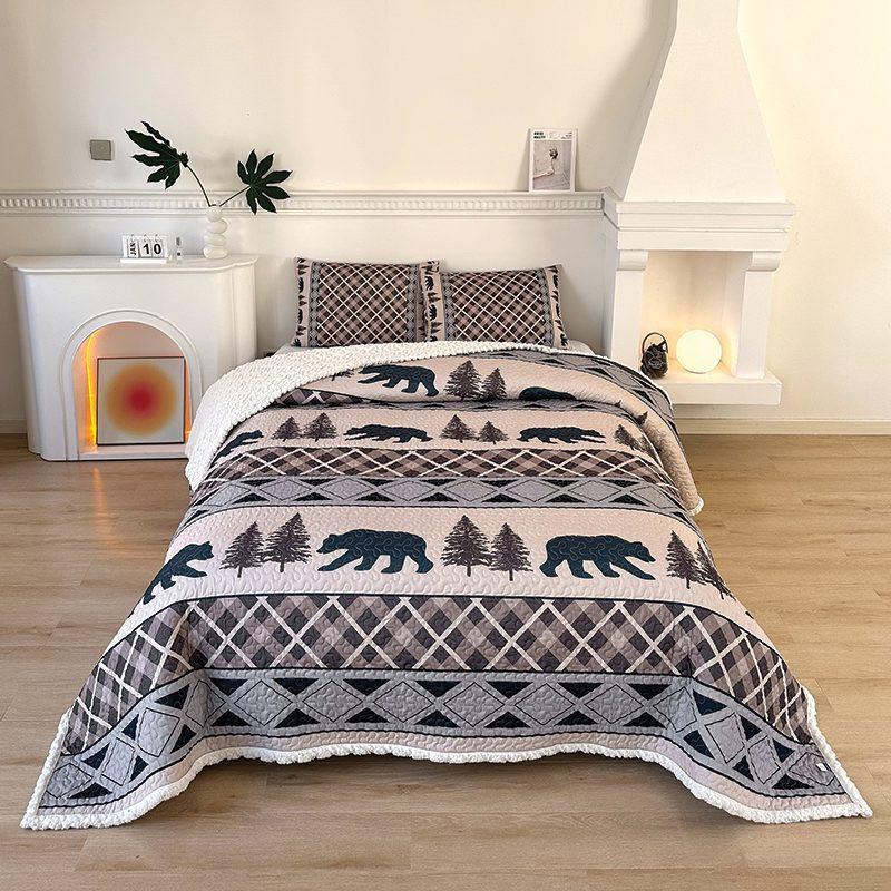 Lodge Collection Sherpa Lined 3pcs Queen size quilt bed set [6260] Main image