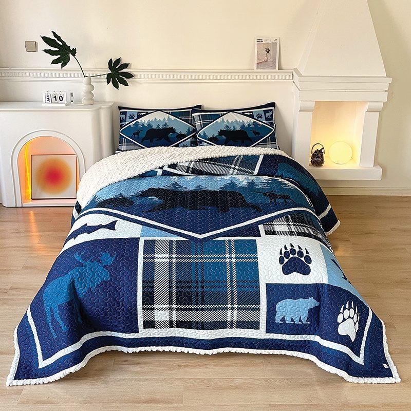 Lodge Collection Sherpa Lined 3pcs Queen size quilt bed set [6260] Secondary image
