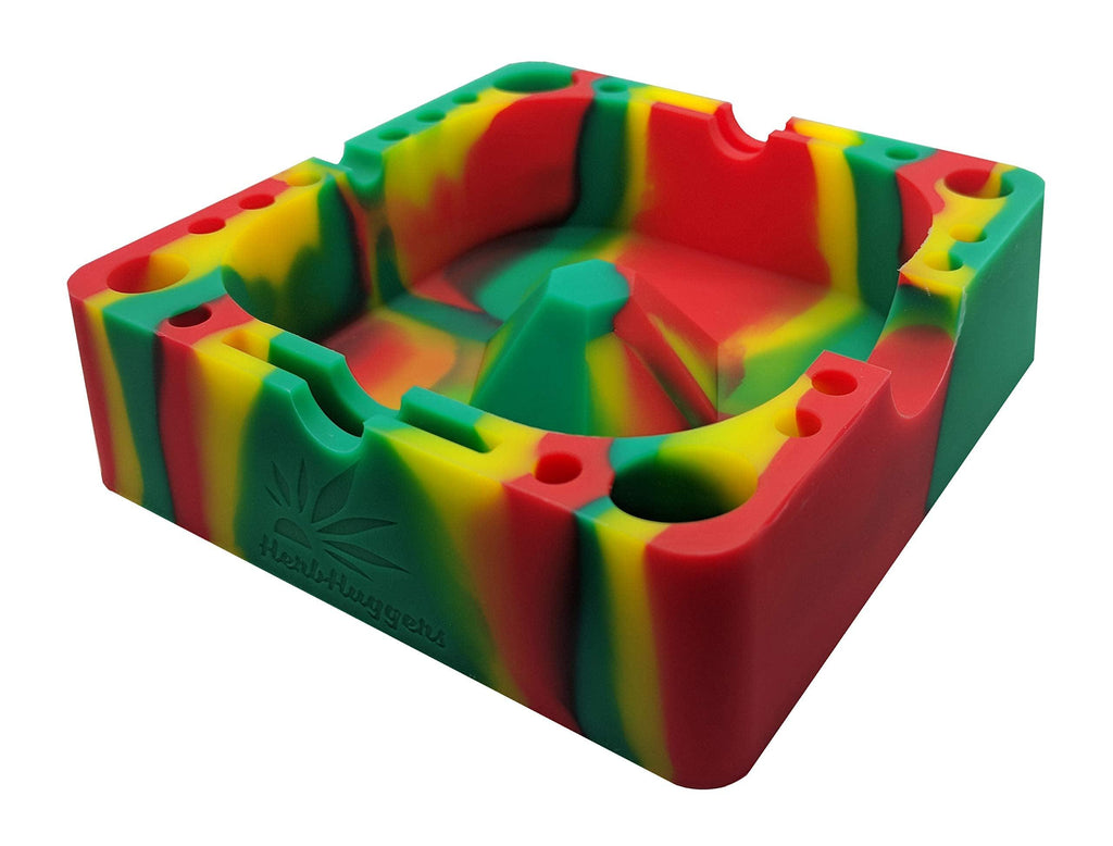 Herbhuggers | Premium Silicone Ashtray Featuring Center Tap Ash and Glassware Clearer with Accessory Organizing Slot Holders