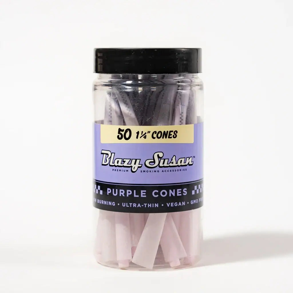 Blazy Susan | Purple Pre-Rolled Cones – 1 ¼″ - 50-Count Jar Main image