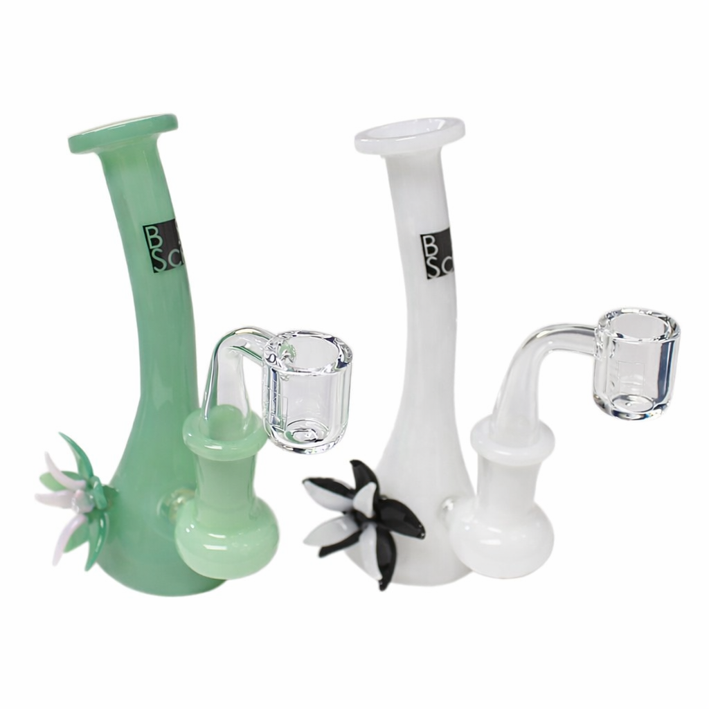BoroSci | 5.5" Bent Neck Flower Mini Beaker with Banger Glass Rig Main image