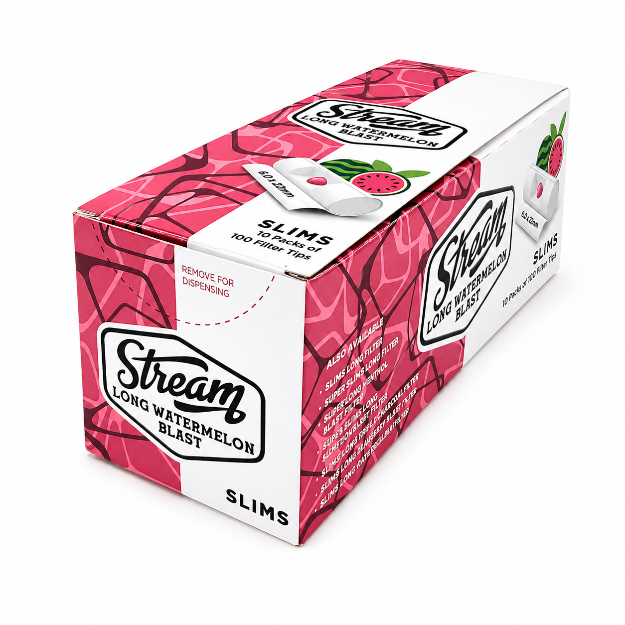 STREAM | Slims Long Watermelon Blast RYO Filters Display Carton - 10 Bags (Watermelon Capsule Type) Main image