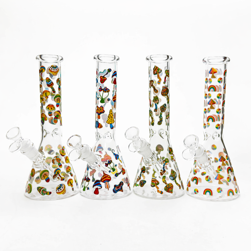 10" Cartoon Mushroom Design Glass Beaker Bong – Glow in the Dark Secondary image