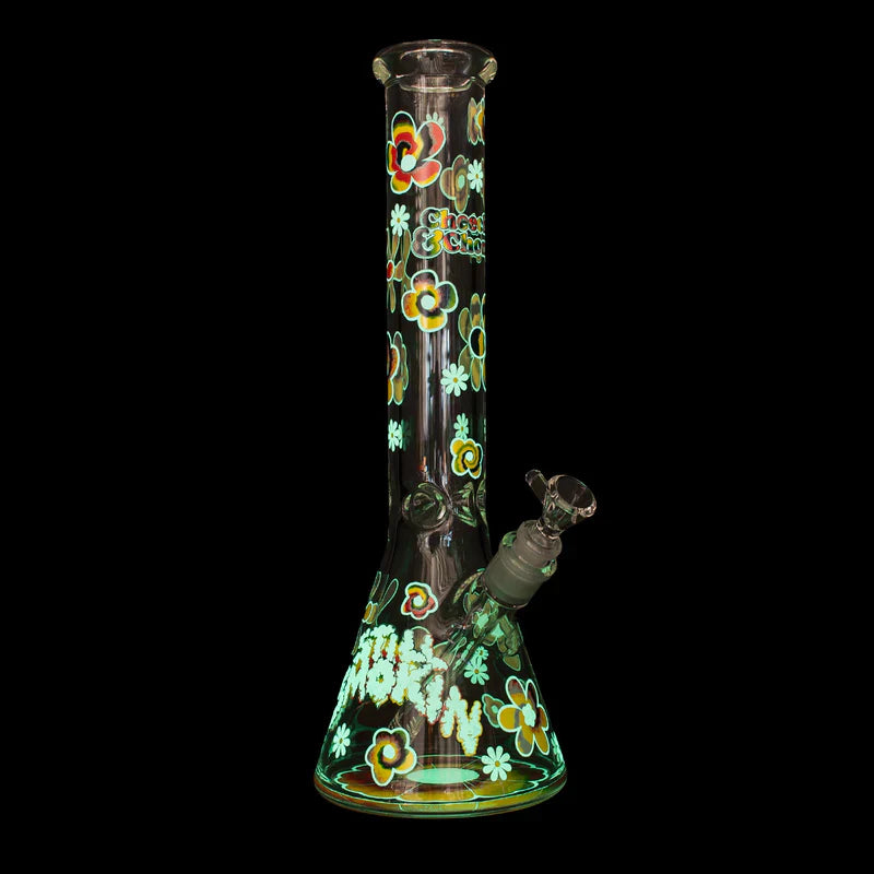 Cheech & Chong® Glass | 15" 7mm Thick Tie Dye Glow-in-the-Dark Water Pipe [CC169] Secondary image