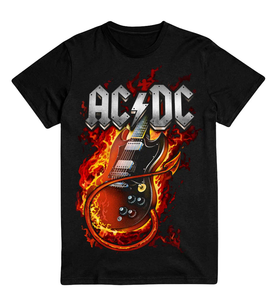 AC/DC | "Fire Flames Guitar" Men's T-Shirt Black - Officially Licensed Main image