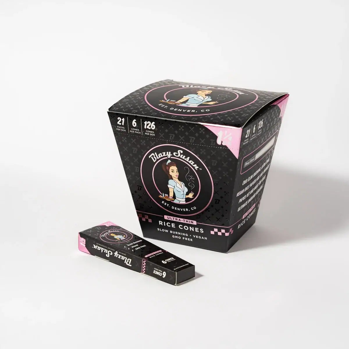 Blazy Susan | Ultra Thin Rice Pre-Rolled Cones – 1 ¼ Size (6 Count Pack) Main image