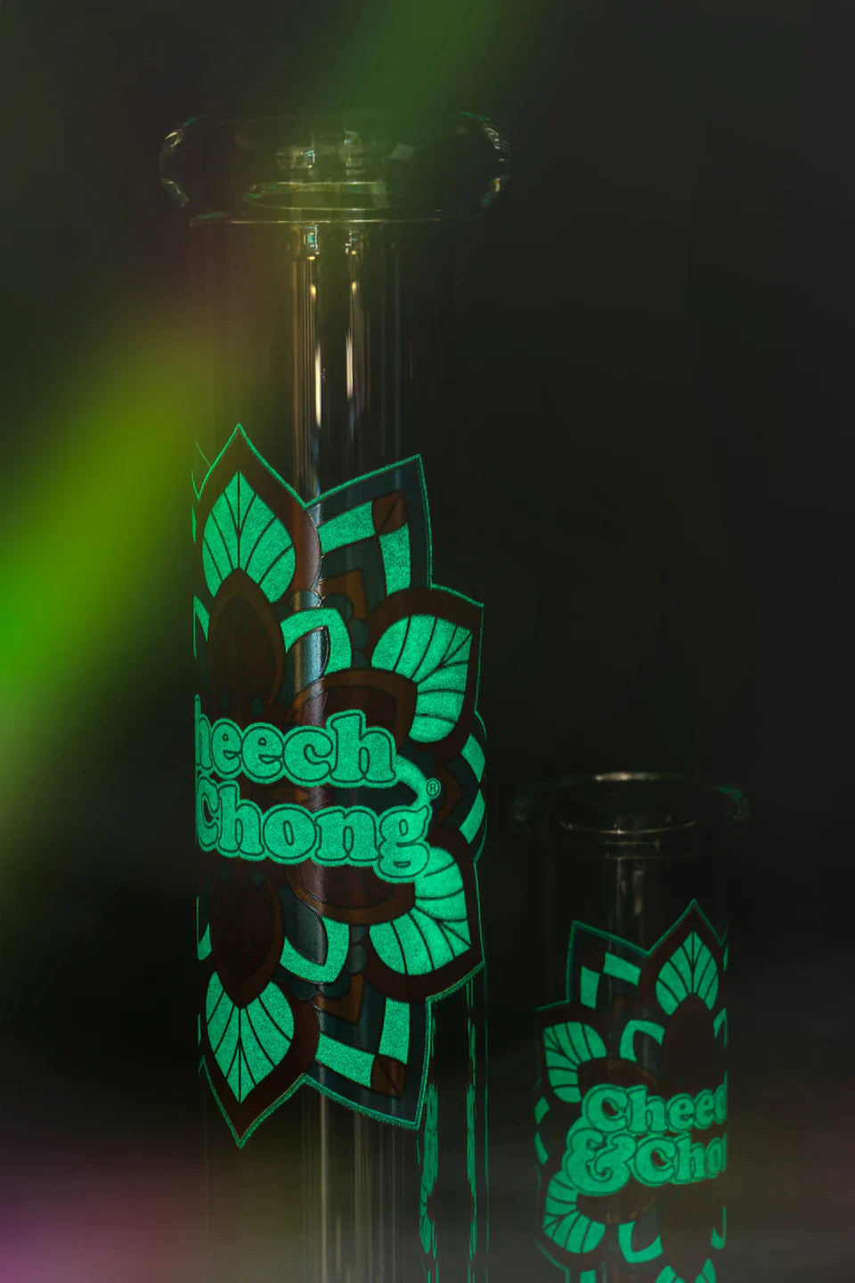 Cheech & Chong® Glass | 15" 7mm Thick Mandala Glow-in-the-Dark Water Pipe [CC173]