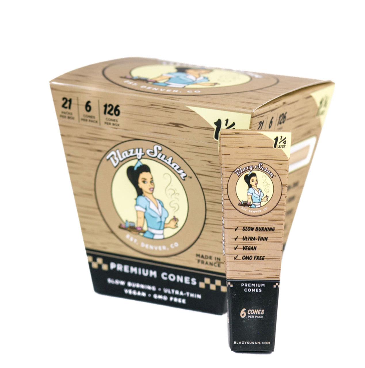 Blazy Susan | Unbleached 1 1/4 Pre Rolled Cones Box of 21 Main image