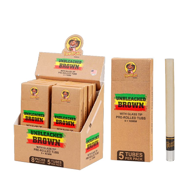 Honey Puff | Pre-Rolled Tubes with Glass Tip – Unbleached Brown (Box of 8) Main image